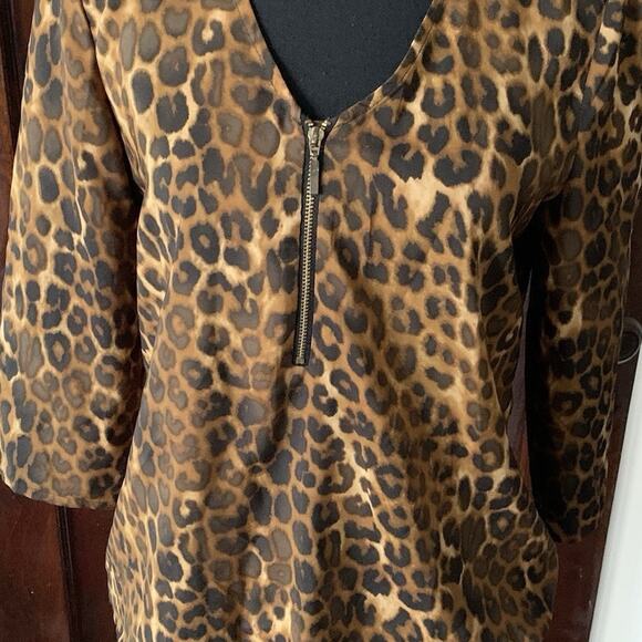 Express Leopard Print Silky Zip Front 3/4 Sleeves Blouse Women's Size SMALL - Picture 14 of 15